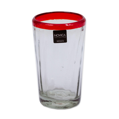 Tumblers, 'Ruby Groove' (set of 6) - 6 Collectible Mexican Recycled Red and Clear Glasses