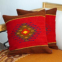 Wool cushion covers, 'Fire in the Sky' (pair)