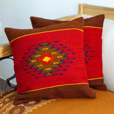 Wool cushion covers, 'Fire in the Sky' (pair) - Wool cushion covers (Pair)