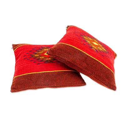 Wool cushion covers, 'Fire in the Sky' (pair) - Wool cushion covers (Pair)