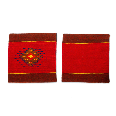 Wool cushion covers, 'Fire in the Sky' (pair) - Wool cushion covers (Pair)