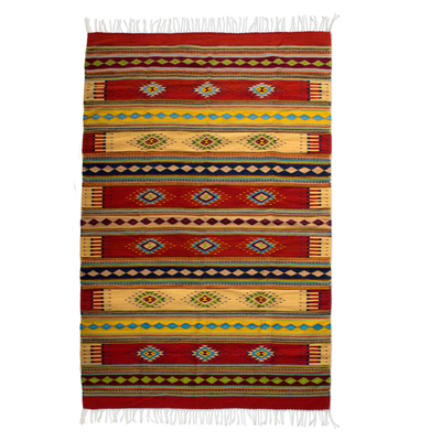 Zapotec wool rug, 'Sunshine Constellation' (6.5x10) - Zapotec Wool Striped Area Rug (6.5x10)