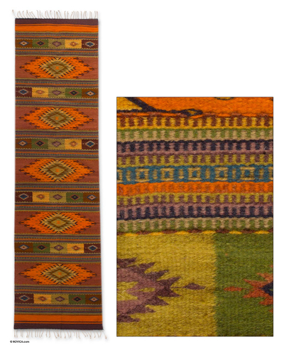 Zapotec wool runner, 'Autumn Sun' (2.5x10) - Zapotec wool runner (2.5x10)