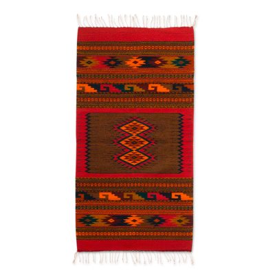 Zapotec wool rug, 'Diamond Trio' (2.5x5) - Zapotec wool rug (2.5x5)