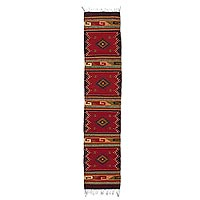 Zapotec wool rug, 'Teotitlan Sunset' (1.5x6.5) - Handcrafted Geometric Wool Striped Area Rug (1.5x6.5)