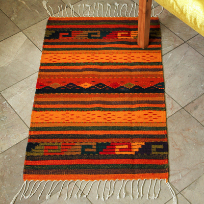 Zapotec wool rug, 'Stairway to the Sky' (2x3.5) - Zapotec Wool Striped Area Rug (2x3.5)