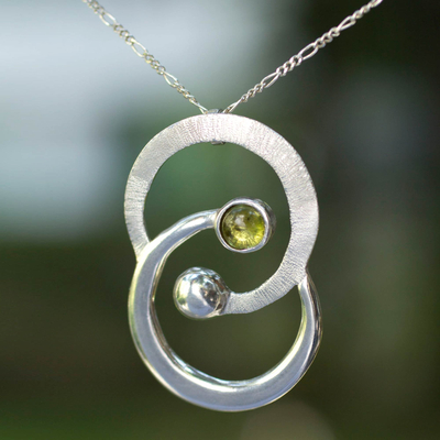 Peridot pendant necklace, 'Gemini, the Twins' - Zodiac Sterling Silver Peridot Necklace