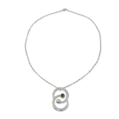 Peridot pendant necklace, 'Gemini, the Twins' - Zodiac Sterling Silver Peridot Necklace