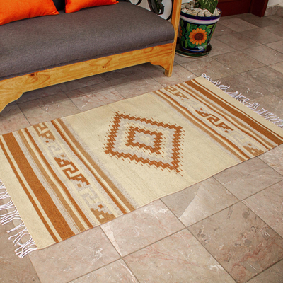 Zapotec wool rug, Beige Star (2.5x5)
