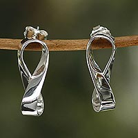Sterling silver button earrings, 'Infinite Maya' - Inspirational Sterling Silver Button Earrings