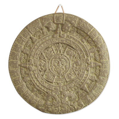 Ceramic plaque, 'Aztec Calendar in Grey' - Ceramic plaque