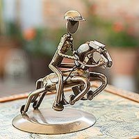 Auto part sculpture, 'Rustic Jockey' - Recycled Car Part Jockey Sculpture