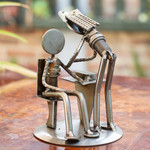 Auto part sculpture, 'Beloved Nurse' - Recycled Car Part Nurse and Patient Sculpture