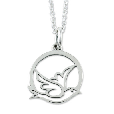 Sterling silver pendant necklace, 'Gentle Dove' - Hand Crafted Peace and Calm Sterling Silver Bird Necklace