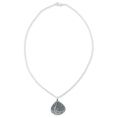 Sterling silver pendant necklace, 'Cacao Tree' - Unique Sterling Silver Pendant Necklace