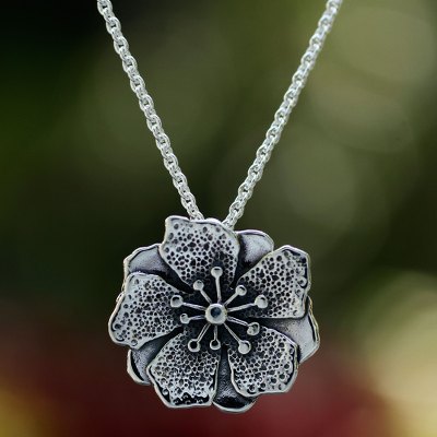 Sterling silver flower necklace, 'Mexican Azalea' - Artisan Crafted Floral Sterling Silver Necklace from Mexico