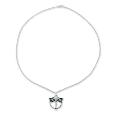 Sterling silver pendant necklace, 'Tropical Dragonfly' - Fair Trade Women's Taxco Silver Pendant Necklace