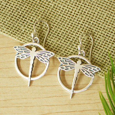 Sterling silver dangle earrings, 'Tropical Dragonfly' - Handmade Sterling Silver Dangle Earrings