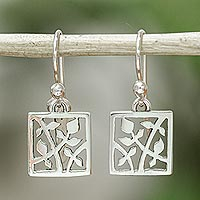 Sterling silver dangle earrings, 'Cacao Tree' - Handcrafted Sterling Silver Dangle Leaf Earrings