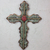 Steel wall art, 'Jesus Sacred Heart on Fire with Divine Love' - Hand Made Cross Green Religious Steel Wall Sculpture Mexico (image 2) thumbail