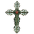 Steel wall art, 'Jesus Sacred Heart on Fire with Divine Love' - Hand Made Cross Green Religious Steel Wall Sculpture Mexico thumbail