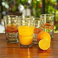 Blown glass tumblers, 'Ribbon of Sunshine' (set of 6)