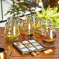 Blown glass stemless wine glasses, Ribbon of Sunshine (set of 6)