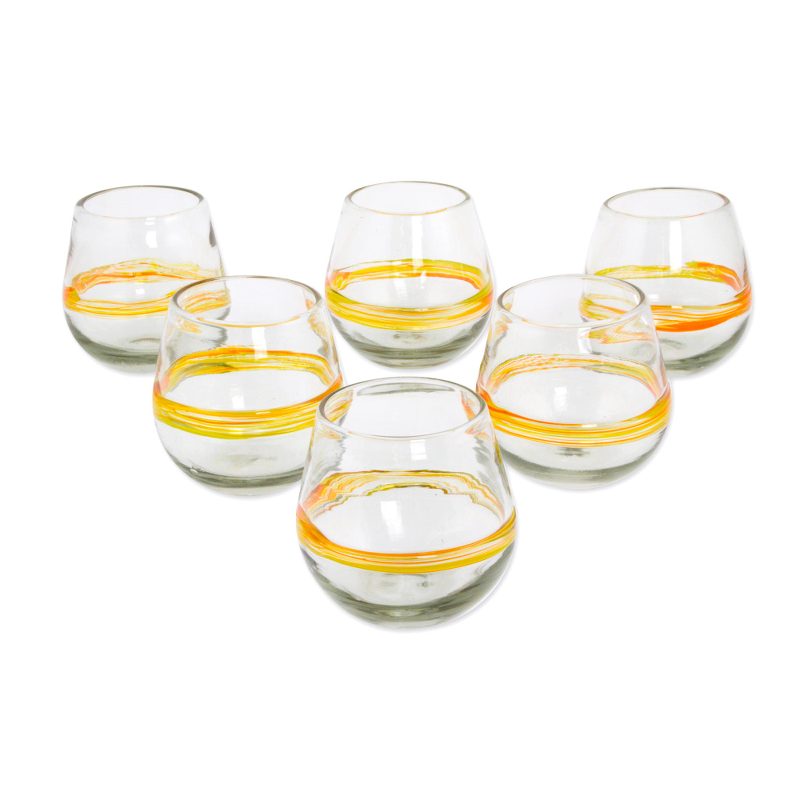 Ribbon of Sunshine Handblown Recycled Glasses with Yellow Accents