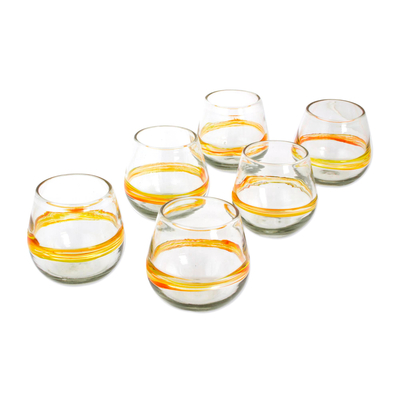 Trinkgläser aus mundgeblasenem Glas, (6er-Set) - Handgeblasene recycelte Gläser mit gelben Akzenten