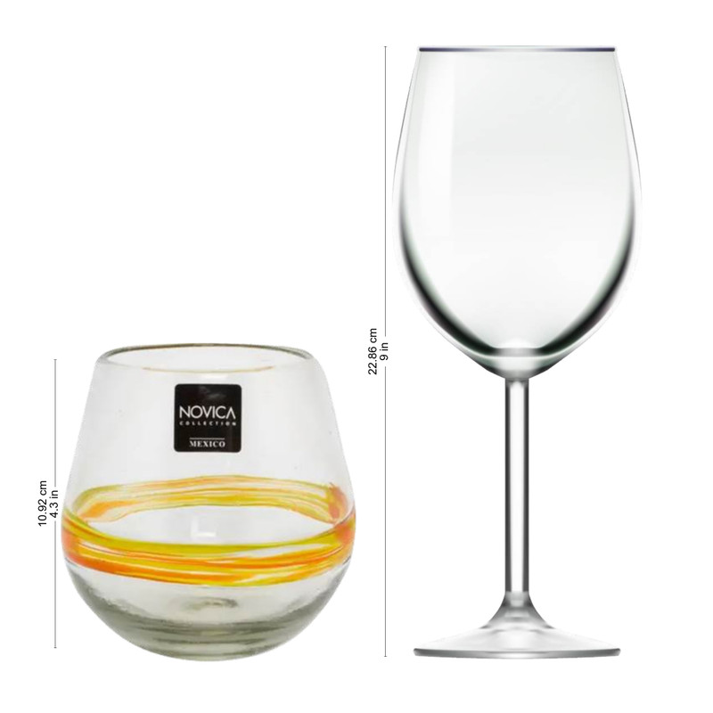 Ribbon of Sunshine Handblown Recycled Glasses with Yellow Accents - Thumbnail 4