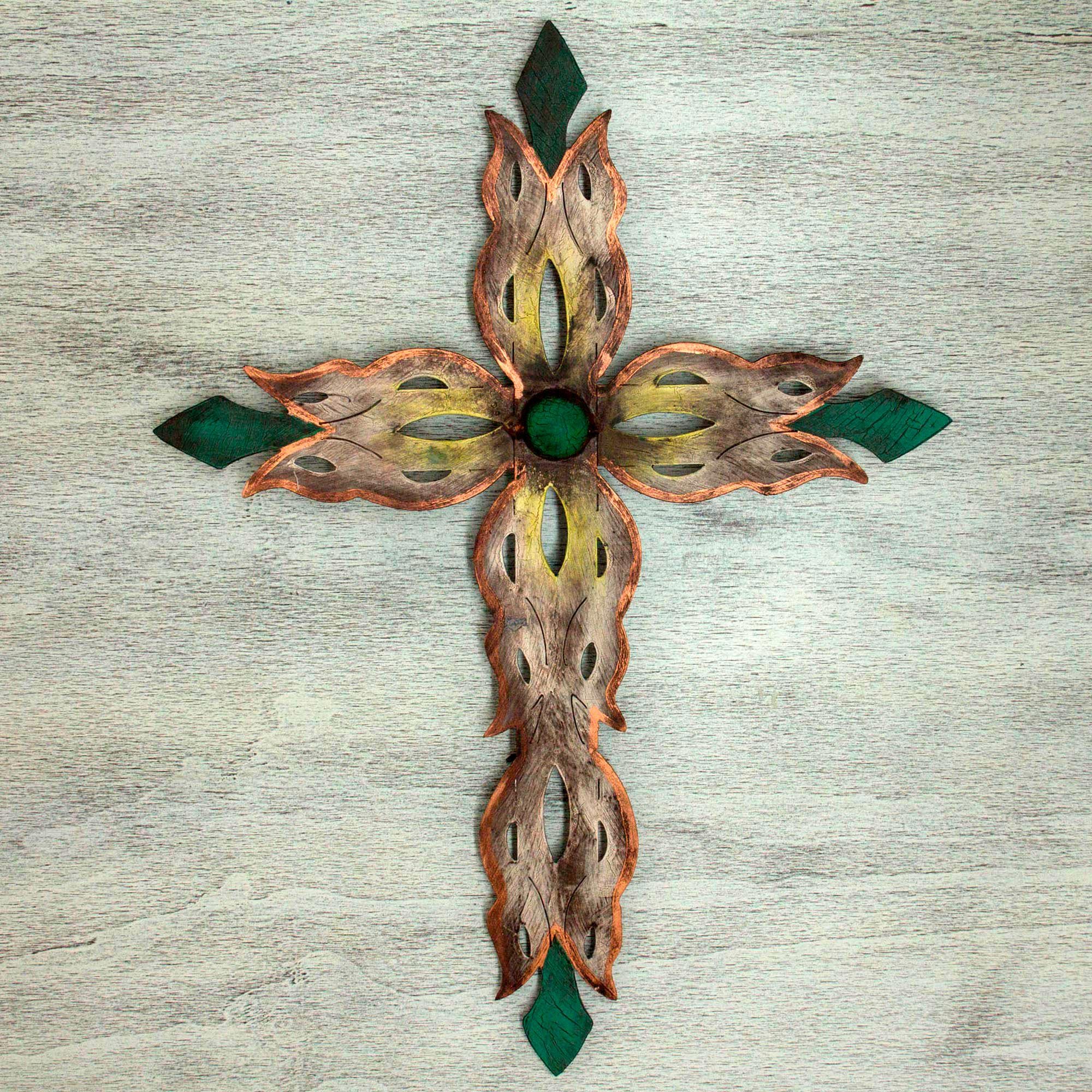 Handcrafted Religious Steel Christian Cross Wall Sculpture Mission