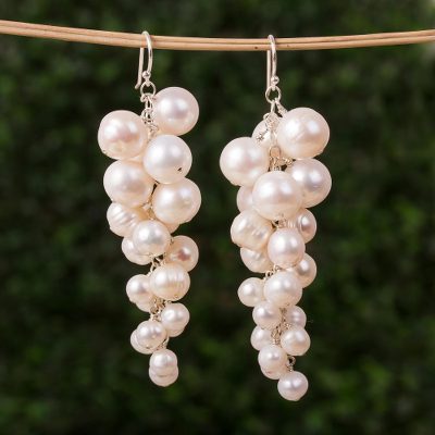 Cultured pearl cluster earrings, 'Glorious Racemes' - Cultured pearl cluster earrings