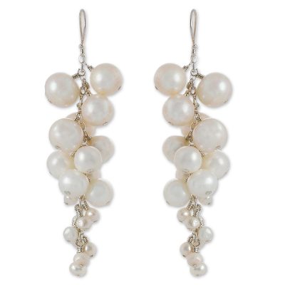 Cultured pearl cluster earrings, 'Glorious Racemes' - Cultured pearl cluster earrings