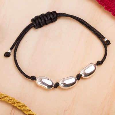 Men's sterling silver and leather bracelet, 'Black Seed of Life' - Men's sterling silver and leather bracelet