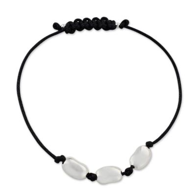 Men's sterling silver and leather bracelet, 'Black Seed of Life' - Men's sterling silver and leather bracelet