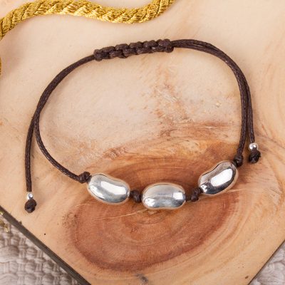 Men's sterling silver and leather bracelet, 'Brown Seed of Life' - Men's sterling silver and leather bracelet