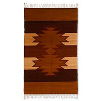 Zapotec wool rug, Chestnut Stars (2.5x5)