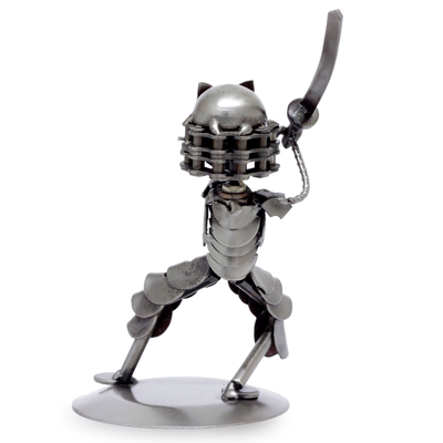 Recycled metal statuette, 'Rustic Samurai II' - Unique Handcrafted Recycled Metal Warrior Sculpture