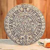 Ceramic plaque, 'Natural Aztec Sun Stone' - Aztec Calendar Ceramic Replica