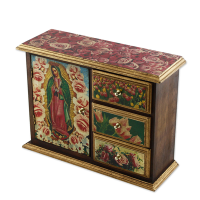 Decoupage chest, 'Beloved Guadalupe' - Decoupage chest