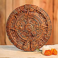 Ceramic plaque, 'Brown Aztec Calendar' - Ceramic plaque
