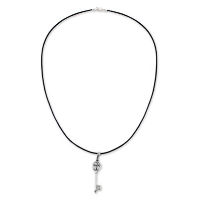 Sterling silver pendant necklace, 'Key to Faith' - Sterling silver pendant necklace