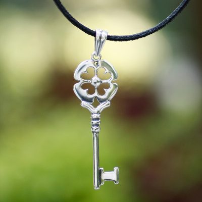 Sterling silver pendant necklace, 'Key to Luck' - Sterling silver pendant necklace