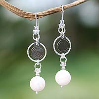 Cultured pearl dangle earrings, 'Popocateptl Rocks' - Cultured pearl dangle earrings