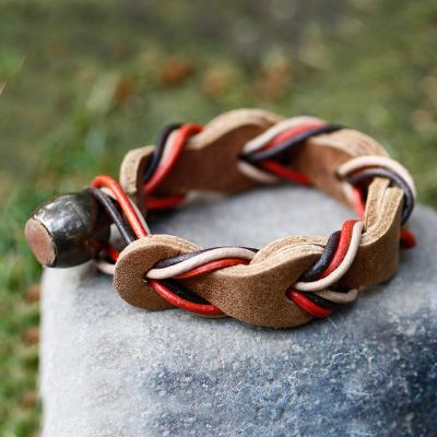 Braided leather bracelet, 'Crazy About You' - Brown Braided Leather Wristband Bracelet