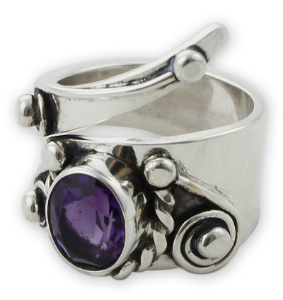 Amethyst cocktail ring, 'Desert Serpent' - Mexican Taxco Silver Amethyst Cocktail Ring