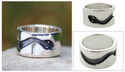 Men's sterling silver ring, 'Blacksnake' - Men's sterling silver ring