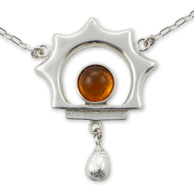 Unique Sterling Silver Sunshine Necklace with Amber