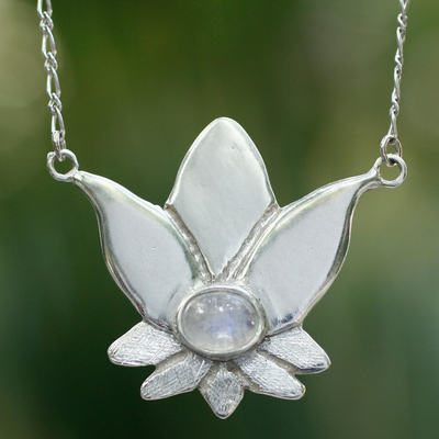 Rainbow moonstone flower necklace, Virgo Lotus