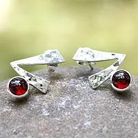 Garnet button earrings, 'Life Script' - Garnet button earrings